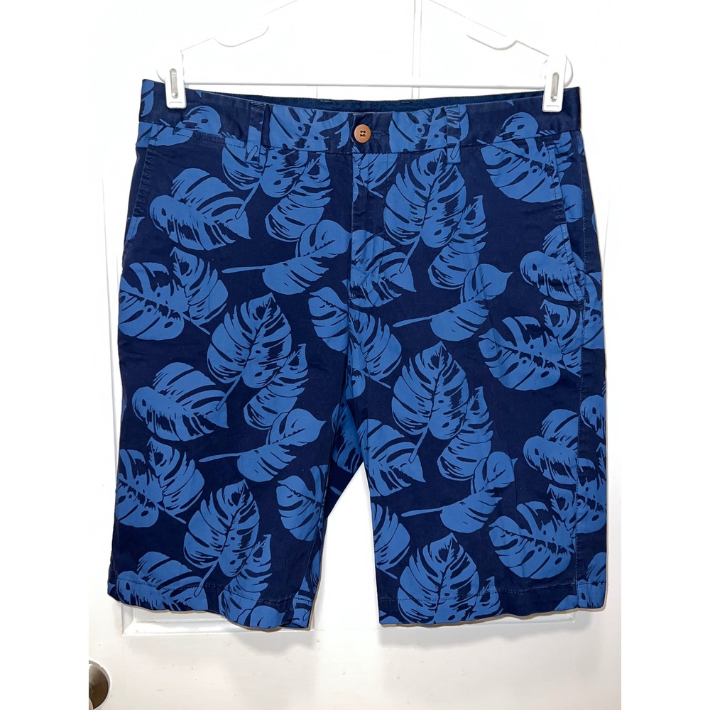 Tommy Bahama Boracay Mens 34 Navy Blue Tropical Monstera Leaf Print Shorts
